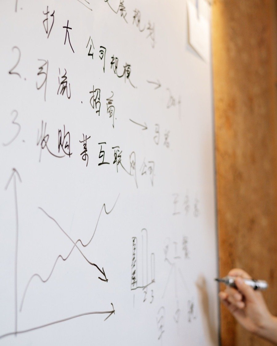 Un tableau blanc couvert d’un schéma de processus tracé à la main